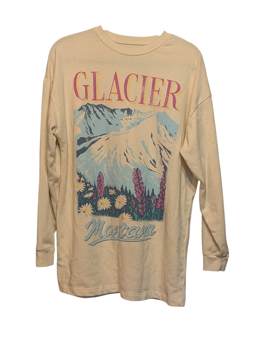 Grayson Threads Glacier Montana Long Sleeve Tee - Cream with Pink & Blue Graphic